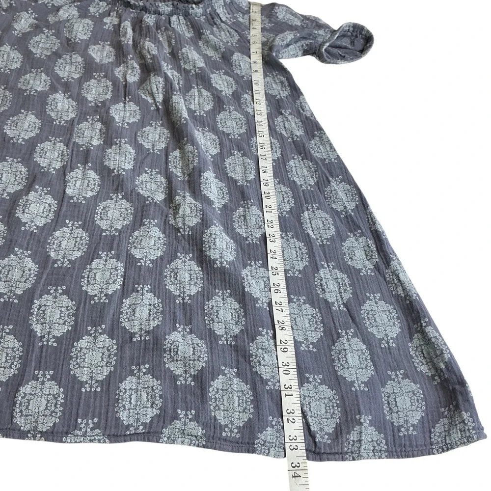 Wonderly Womens Blue‎ Medallion Cotton Gauze Peasant Mini Dress  M Puff Sleeve